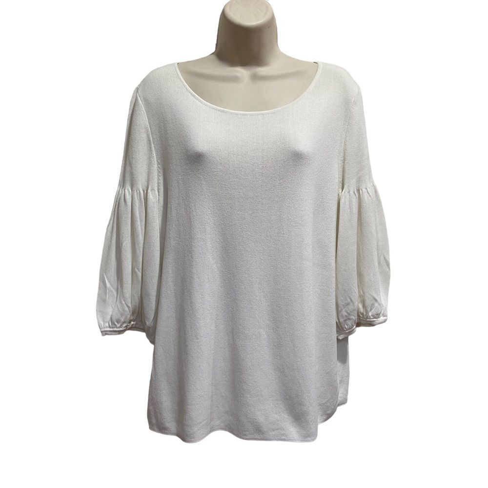 Talbots Fine Gauge Knit Cream Bell Sleeve Sweater Minimalist Minimalism Sz XL